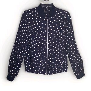 Kookai Polka Dot Bomber Jacket Womens Size 4 / 36 Navy Blue & White Zipper Light